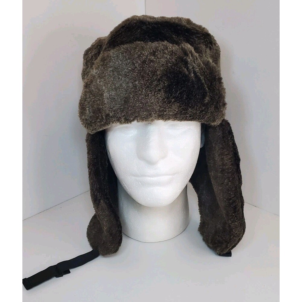 Winter Snow Hat Glaciers Edge Trapper Cap Faux Fur Sz L/XL Brown Cold Weather